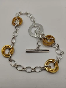 Ralph Lauren 18" Silber und Gold Ton Kette Glieder Halskette mit Knebelverschluss - Bild 1 von 3