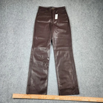 Pantalones Express para mujer 4R imitación cuero marrón recto informal dobladillo crudo tiro alto Foto 1 de 4