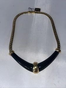 Vintage Monet Gold Schwarz Halskette Choker Neu Mit Etikett - Bild 1 von 2