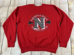 Vintage 90s Tultex Nebraska Huskers Red Crewneck Pullover Sweatshirt USA Large - Bild 1 von 5
