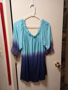 Avenue Tie Die Bauernbluse Schulterfrei Blau 22-24 - Bild 1 von 10