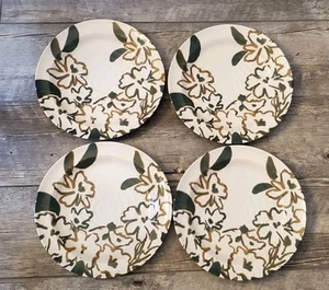 Anthropologie Yerba 12" Dinner Plates Lot o 4 Green Modern Floral Graphic - Picture 1 of 6
