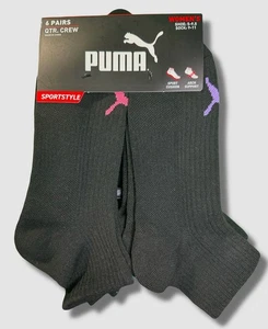 PUMA SOCKS WOMEN'S - QUARTER CUT 253 - RIBBED BLACK - SHOE SZ 5-9.5 -PACK 6 - Picture 1 of 2