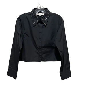 Camicia Wishingwaves con borchie e colletto ritagliato e bottoni nera donna media - Foto 1 di 10