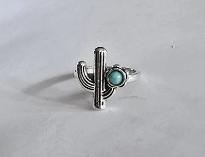 JUEGO BISEL TURQUESA DISEÑO CACTUS NUEVA CALIDAD TITANIO FOREVER PLATA TALLA 7... Foto 1 de 3