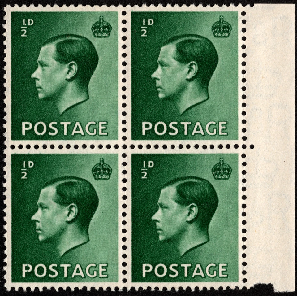 Great Britain Stamp Scott # 230 Block Mint NH - 1/2d Dark Green King Edward VIII - Image 1 of 1