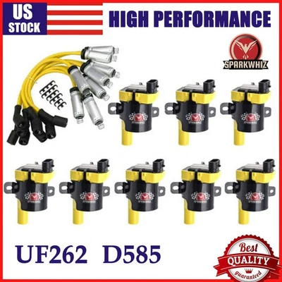 8 Round Ignition Coil + Spark Plug Wire Set For GMC Chevy Silverado 1500 5.3L US - Image 1 of 4