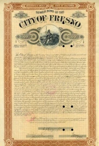 1895 City of Fresno Sewer Bond Certificate - Picture 1 of 1