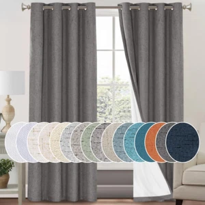 Primitive Textured Linen 100% Blackout Curtains for Bedroom/Living Room Energy S - Picture 1 of 10