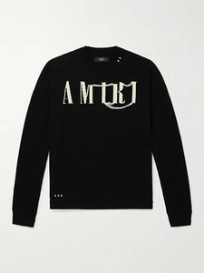 Amiri Jacquard Logo Cashmere Crewneck Jumper Sweater Black Large - Picture 1 of 5