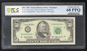 FR 2125-D* 1993 $50 *STAR* FRN CLEVELAND, OH PCGS BANKNOTE GEM UNC-68PPQ (X) - Picture 1 of 2