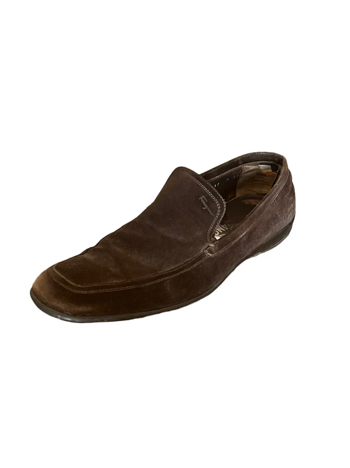 SALVATORE FERRAGAMO BROWN SUEDE  SLIP ON LOAFERS MENS SHOES 9 EE - Image 1 of 4