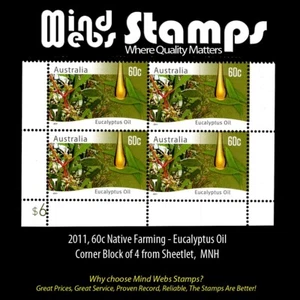 2011, 60c Farming Australia - Native Plants, Eucalyptus, Corner Block of 4, MNH - Picture 1 of 2