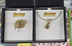 Marvel 3D Thanos Infinity Stone Gauntlet Glove Fist Brooch Pin Necklace Box Set - Picture 1 of 8