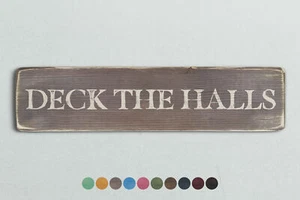 DECK THE HALLS Vintage Style Wooden Sign. Shabby Chic Retro Home Gift - Picture 1 of 2