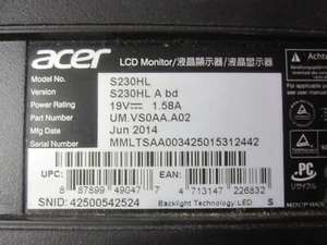 Oryginalny monitor Acer S230HL 23" OEM płyta główna płyta główna - działa świetnie - Zdjęcie 1 z 7