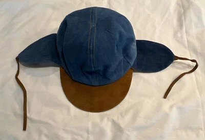 RARE! Vintage Levi Denim Leather Hat Ear Flap Cap Strap Orange Tab Trapper - Image 1 of 4