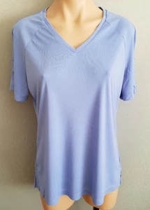 BNWT Womens Sz L NNT Brand Silky Feel Blue V Neck Short Sleeve Matt Jersey Shirt - Picture 1 of 2