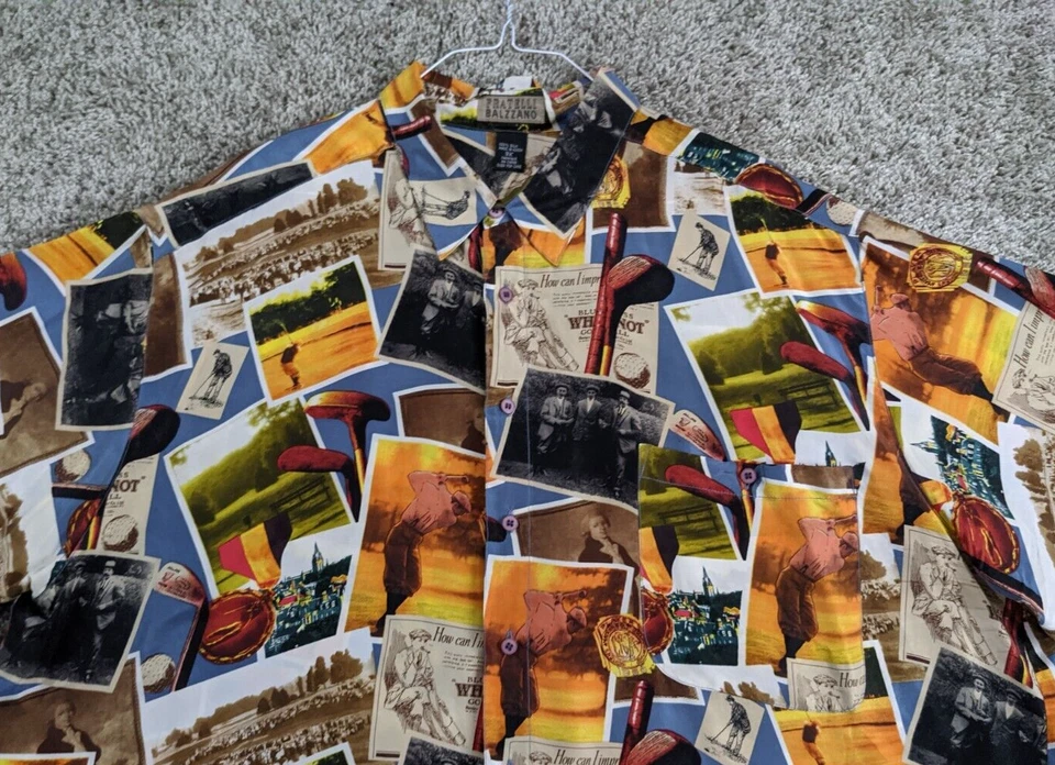 Fratelli Balzanno Silk Shirt Men 3XL Vintage Golf All Over Print Button Vintage - Image 1 of 4