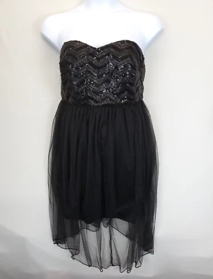 Vestido Maurices Sin Tirantes Lentejuelas Tul Alto Bajo Mujer 14 Negro Cachicho Festivo Foto 1 de 4