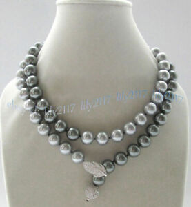 Silver Gray South Sea Shell Pearl Round Beads Necklace 14-50'' 8/10/12/14mm