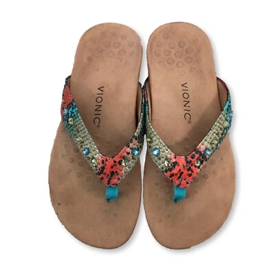 Chanclas Vionic adornadas para mujer talla 9 multicolor estampado de serpiente cómodas Foto 1 de 4