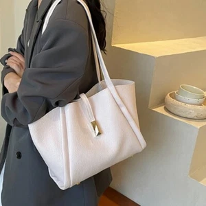 Elegant Simple PU Leather Handbag Solid Color Tote Bag Women's Shoulder Bag - Picture 1 of 9