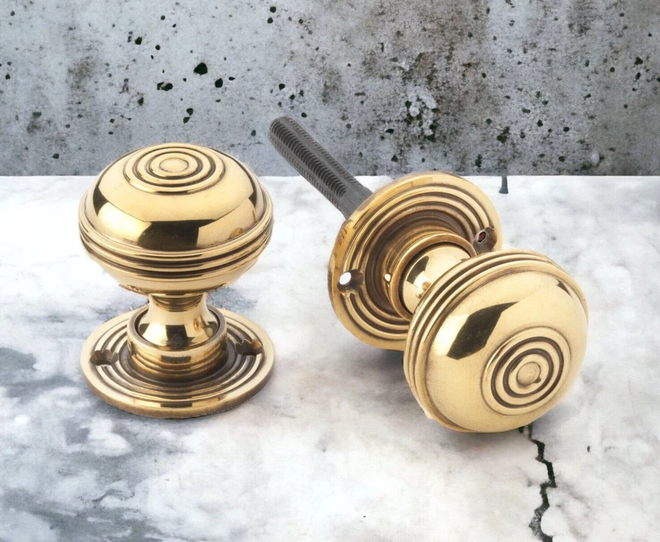 Aged Brass Bloxwich Door Knobs Rim Mortice Solid Georgian 50mm Pair Set - Image 1 of 1