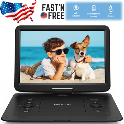 DEVINC 17.9" Portable DVD Player 15.6" HD Swivel Screen 6 Hours Rechargeable Battery US