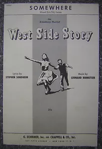 Hoja de canciones del musical de Broadway 1959 ""West Side Story"" - Somehere - Imagen 1 de 2
