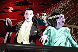 Universal Monsters on Roller Coaster 24x34" Pop Art Ltd. Ed. Art Print Signed - Picture 1 of 7