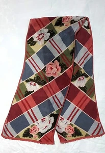 Vintage Oscar de la Renta silk scarf chiffon oblong roses red grey green 1980s - Picture 1 of 6
