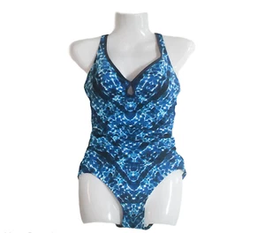 Coastal Blue Women's Small 4-6 Cross Back One-piece Swimsuit Blue Geo Graphic - Bild 1 von 2
