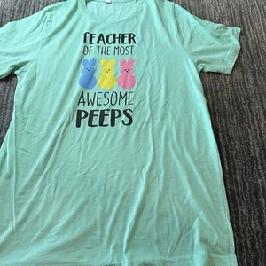 Teacher T-Shirt Womens L Most Awesome Peeps Happy Easter Day School Tee Bunny - Picture 1 of 12
