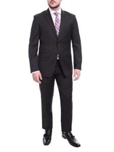 Mens Slim Fit Charcoal Dark Gray Two Button 100% Wool Suit - Picture 1 of 24