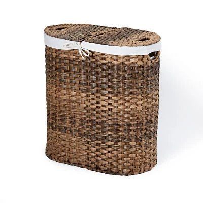 Seville Classics Hand Woven Oval Double Laundry Hamper, 22.75" W x 13" D x 24" H - Image 1 of 3