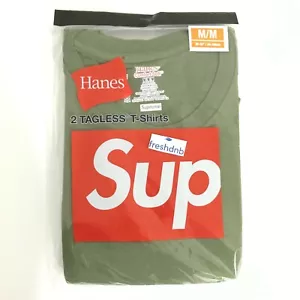 Supreme Hanes Tagless Tee T-Shirt Olive Medium Pack of 2 - 100% Genuine - Picture 1 of 6