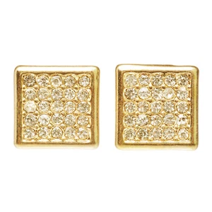 Men's Hip Hop Gold Plated 13 mm Square Push Back Earrings TE 512 G - Picture 1 of 3
