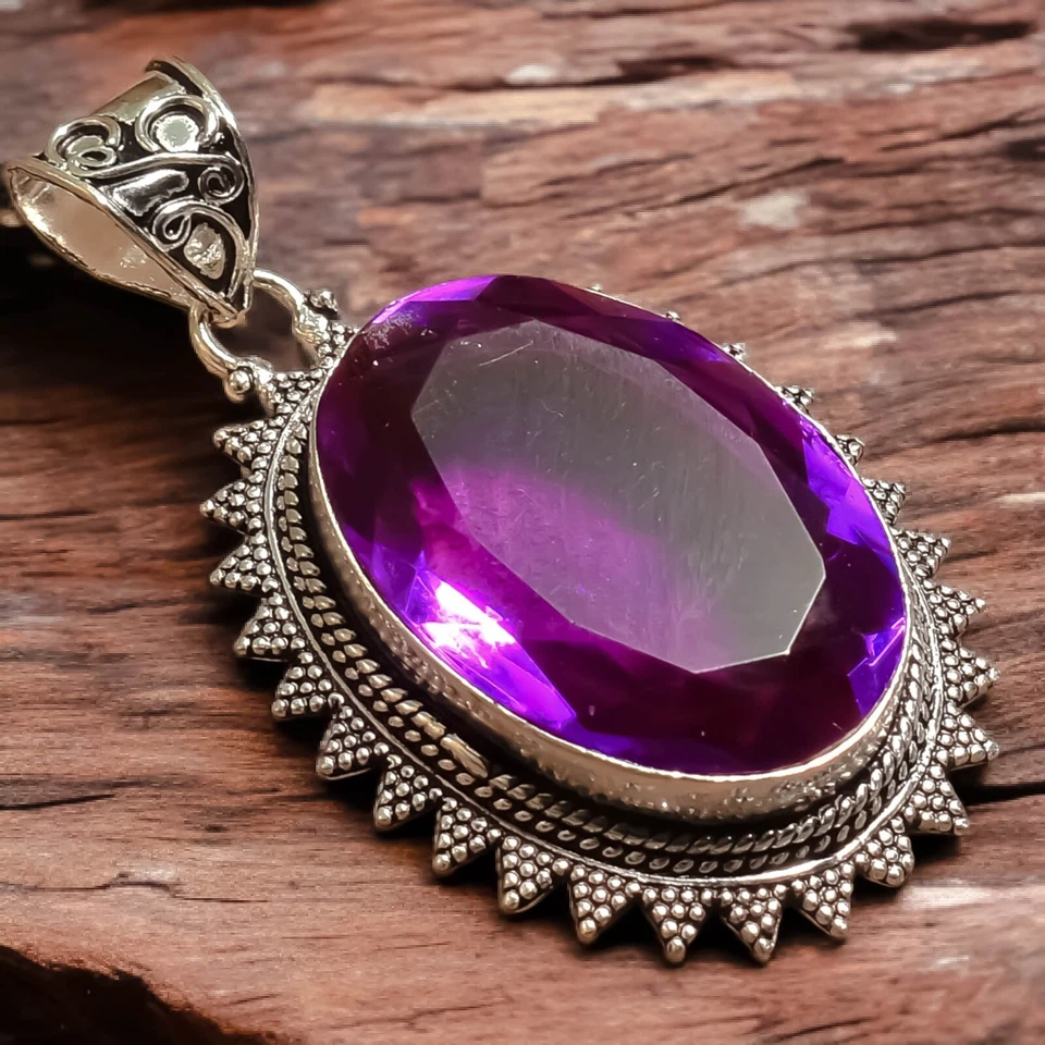 Pingente de pedra preciosa rosa kunzita vintage prata esterlina 925 feito à mão joias - Imagem 1 de 4