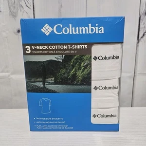 Columbia Men's 3 Pack T Shirt V Neck Short Sleeve Pure Cotton White / Black Logo - Picture 1 of 3