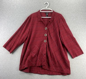 Ali Miles XL Red Textured Button Front Tunic 3/4 Sleeve Rayon Blend Top Blouse - Picture 1 of 9