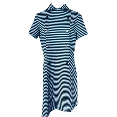 Vestido Chemise Lacoste Vintage Años 60-70 Rayas Azul Gris Mangas Cortas Foto 1 de 4