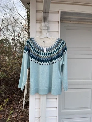 Nuevo con etiquetas Suéter Talbots Acogedor Verde Azul Argyle Fair Isle Manga Larga 2X 18W 20W Foto 1 de 4