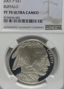 2001 P SILVER $1 BUFFALO COMMEMORATIVE NGC PF 70 ULTRA CAMEO (NO RESERVE) - Picture 1 of 3