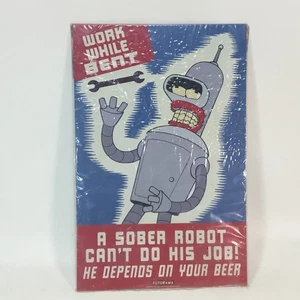 Letrero de hojalata Futurama funciona mientras dobla cohete paquete original metal hombre cueva vintage - Imagen 1 de 6