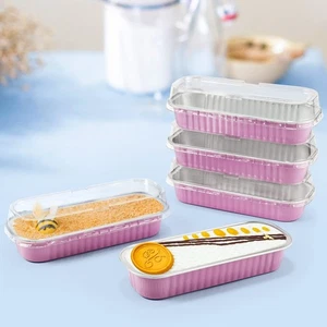 50 Rectangle Loaf Pans With Lids Mini Cake Pans Aluminum Foil Baking Muffin Cups - Picture 1 of 8