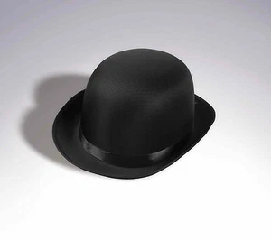 1920S 20'S ADULT BLACK SATIN BOWLER DERBY GANGSTER COSTUME HAT CHARLIE CHAPLIN - Picture 1 of 1