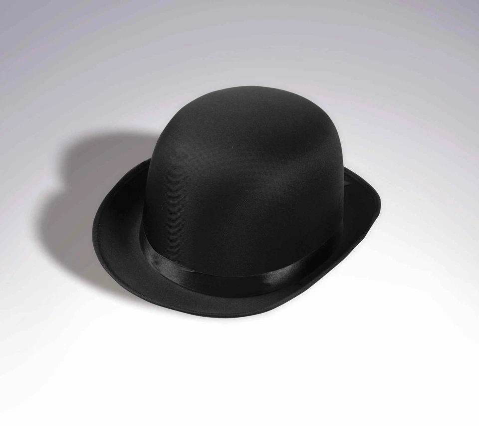 1920S 20'S ADULT BLACK SATIN BOWLER DERBY GANGSTER COSTUME HAT CHARLIE CHAPLIN - Image 1 of 1