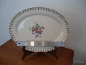 VINTAGE 1930er CROOKSVILLE PORZELLAN PLATTE FLORAL & GOLD FILGREE PTRN 11" X 8" - Bild 1 von 8