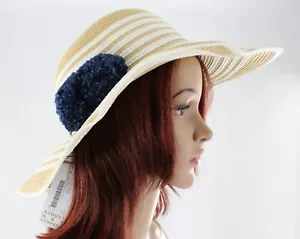 August Hat Company Striped Pom Trim Floppy Summer Hat #HT20 - Picture 1 of 2